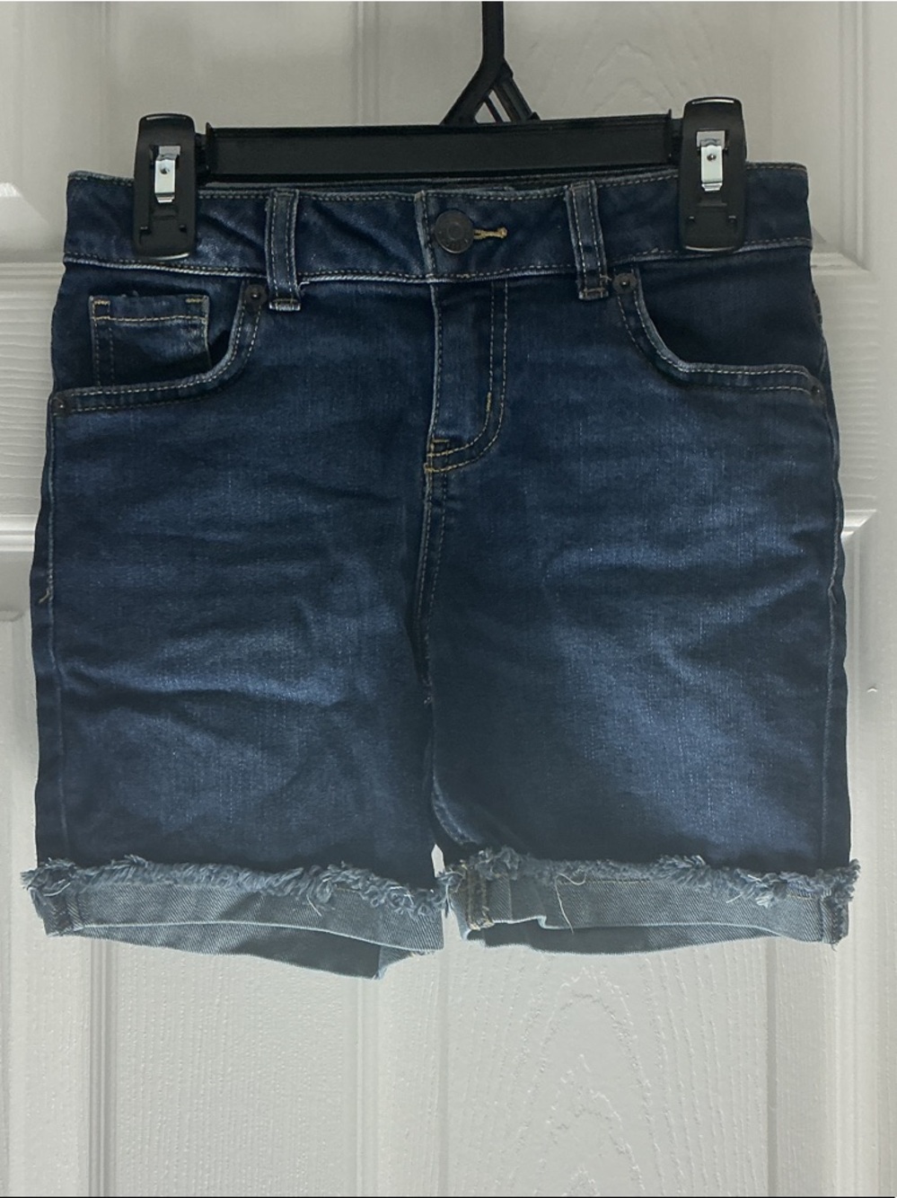 Cat & Jack dark blue denim shorts with contrast stitching